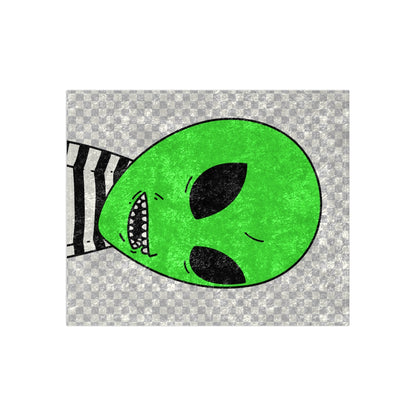 Green Alien Sharp Teeth Mouth Striped Black White Shirt Visitor Crushed Velvet Blanket