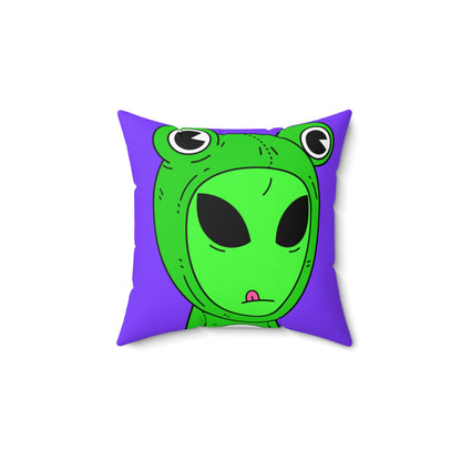 Green Kek Frog Alien Space Character Cartoon Pink Tongue Visitor Spun Polyester Square Pillow