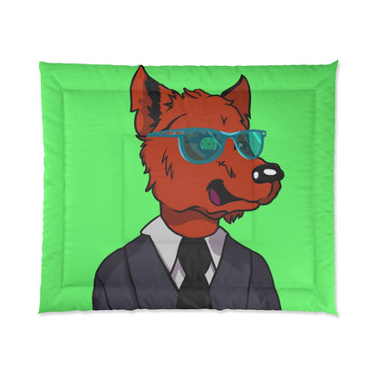 Cyborg Wolf Grey Suit Black Tie Blue Glasses Orange Fur Bed Room Blanket Comforter