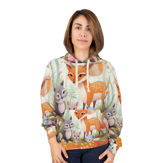 Cute Woodland Creatures Whimsical Animal Art Unisex Pullover Hoodie (AOP)