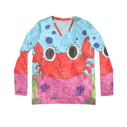 Camisa de manga larga con cuello en V para mujer Lobster Crab Graphic Sea Lovers 