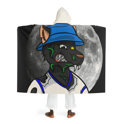 Black Wolf Full Moon Cyborg Werewolve Hooded Sherpa Fleece Blanket