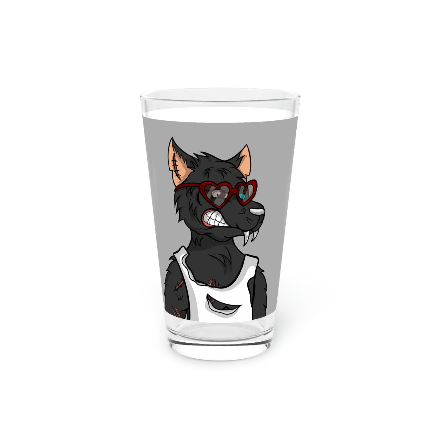 Heart Valentine Black Wolf Cyborg Pint Glass, 16oz