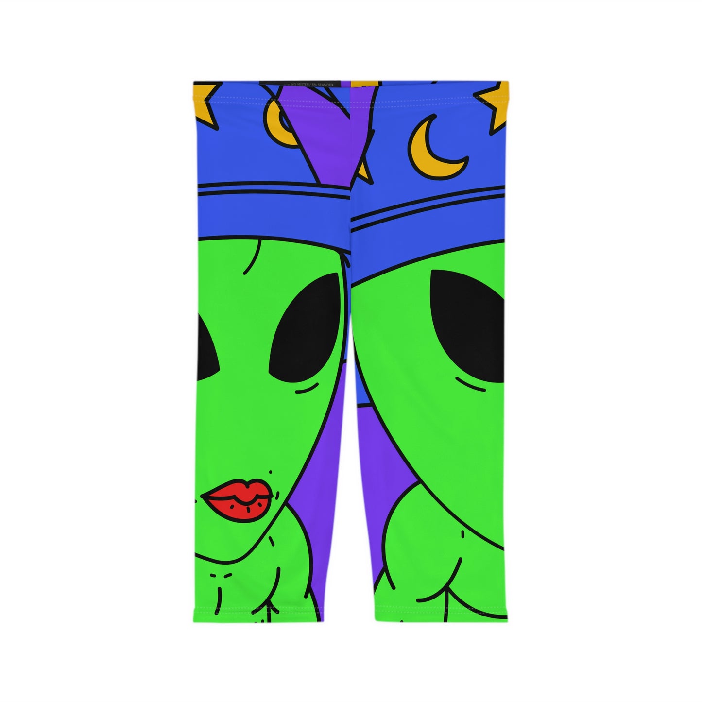 Blue Wizard Hat Alien Muscle Lipstick Green Visitor Women’s Capri Leggings (AOP)