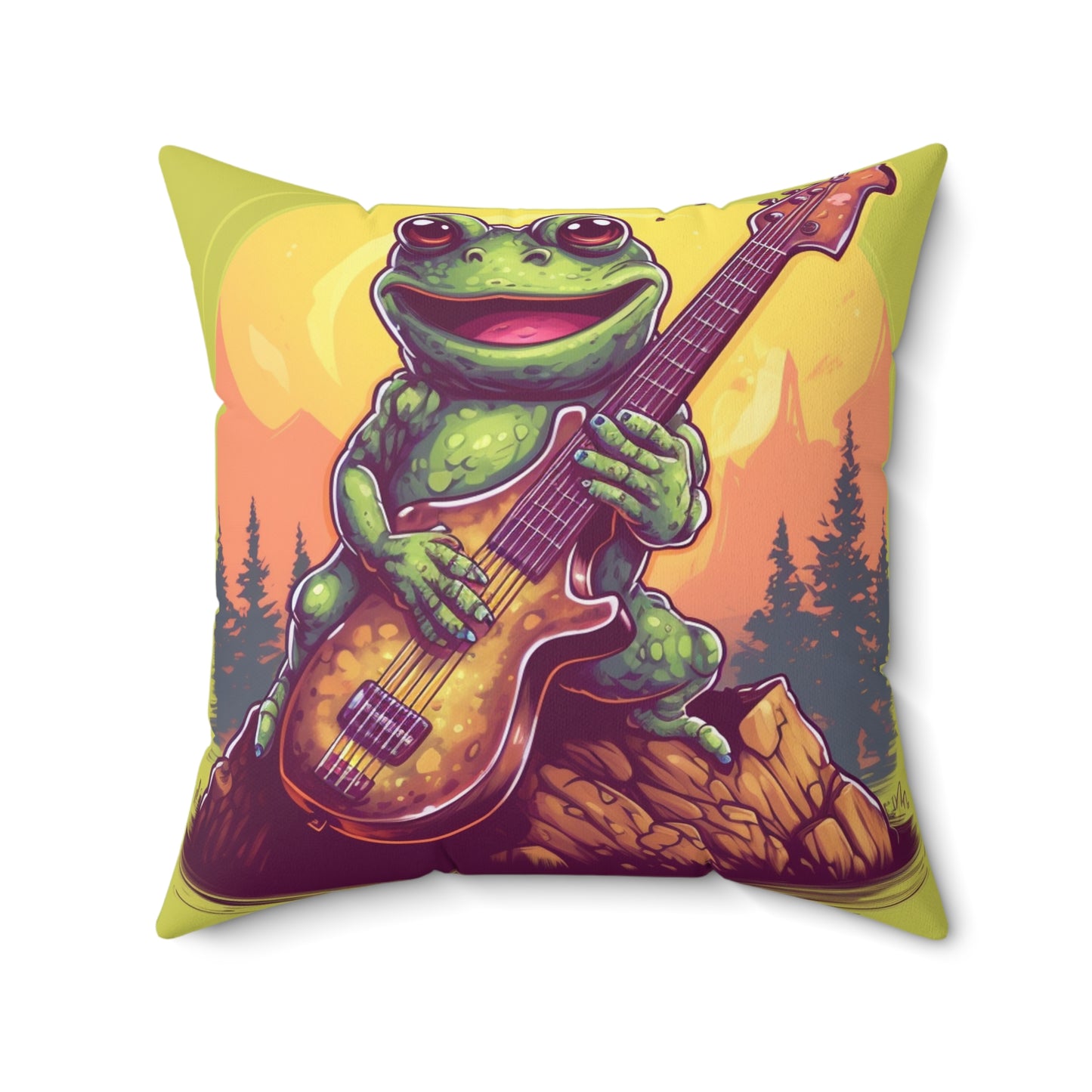 Frog Log Bass Guitarist Musician Swamp Graphic Spun Polyester Square Pillow