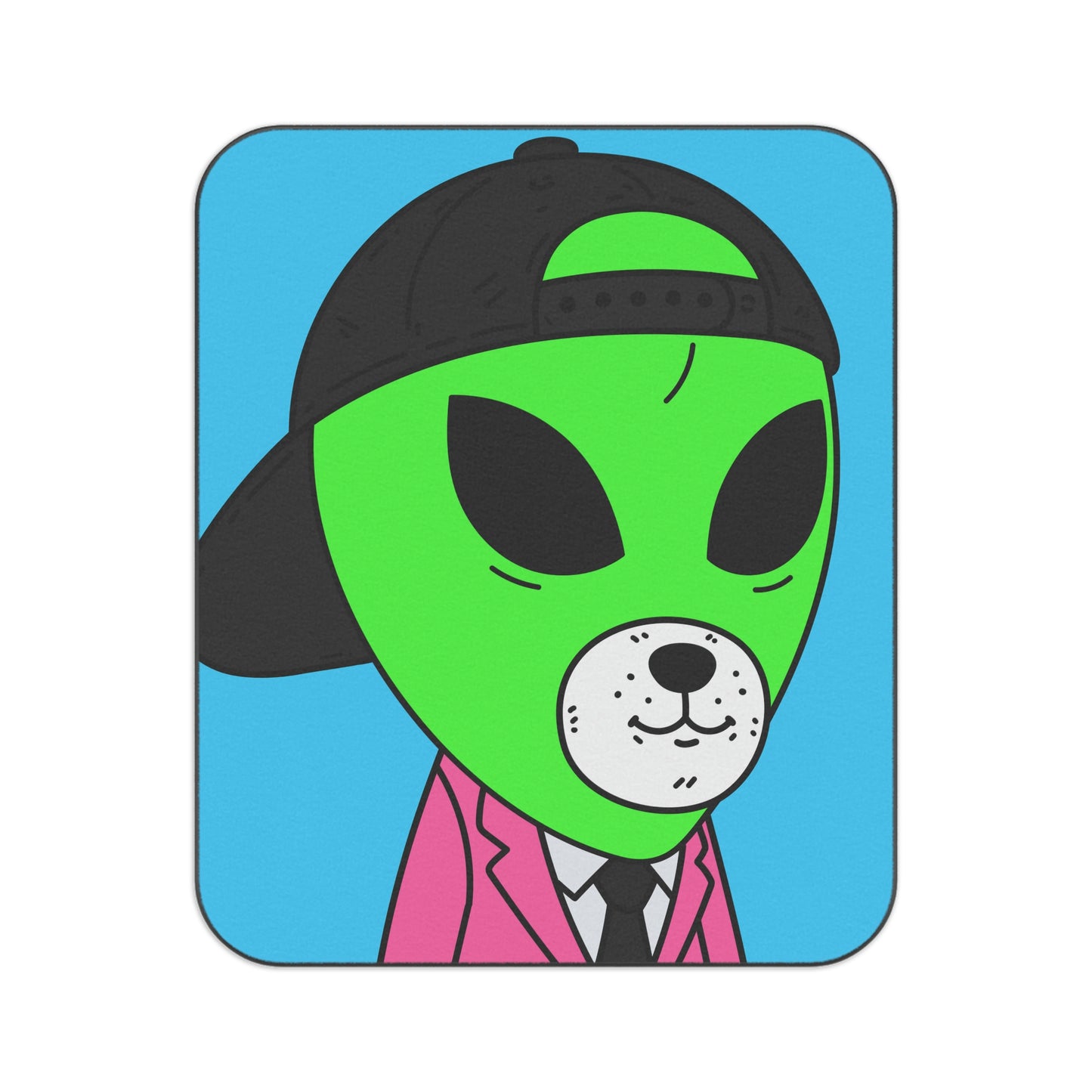 White Bear Dog Face Pink Suit Green Alien Visitor Black Cap Picnic Blanket