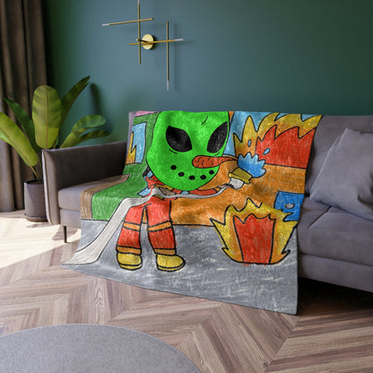 Fire Fighter Alien Veggie Visi Vegetable Visitor Crushed Velvet Blanket