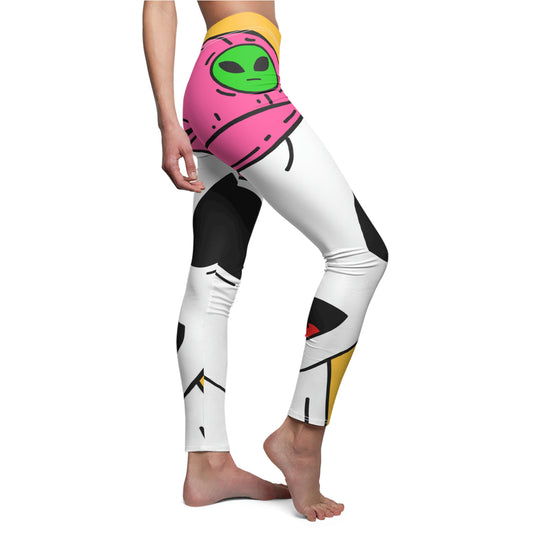 White Visitor Alien Pink Visi Hat Graphic Women's Cut & Sew Casual Leggings