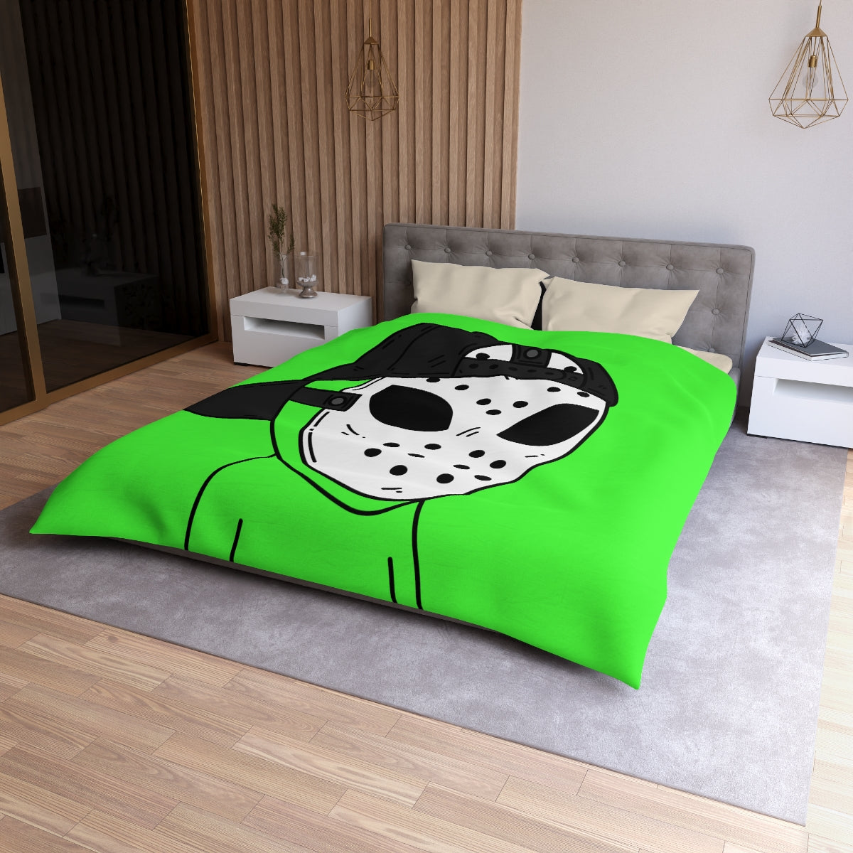 White Hockey Mask Green Alien Visitor Microfiber Duvet Cover