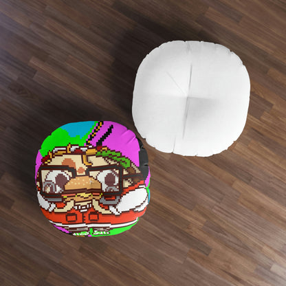 Almohada de suelo copetuda con taco hambriento cocinado con hamburguesa, redonda 