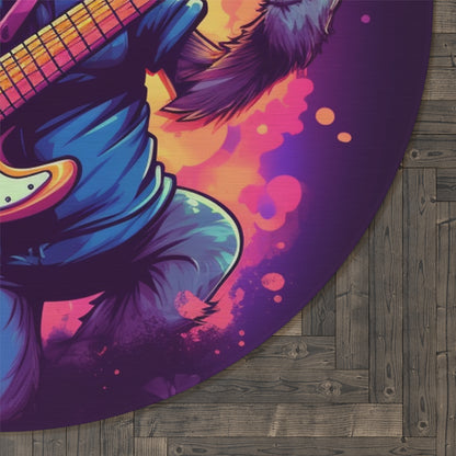 Furry Raccoon Guitarist - Rock Star Animal Music Decor Round Rug