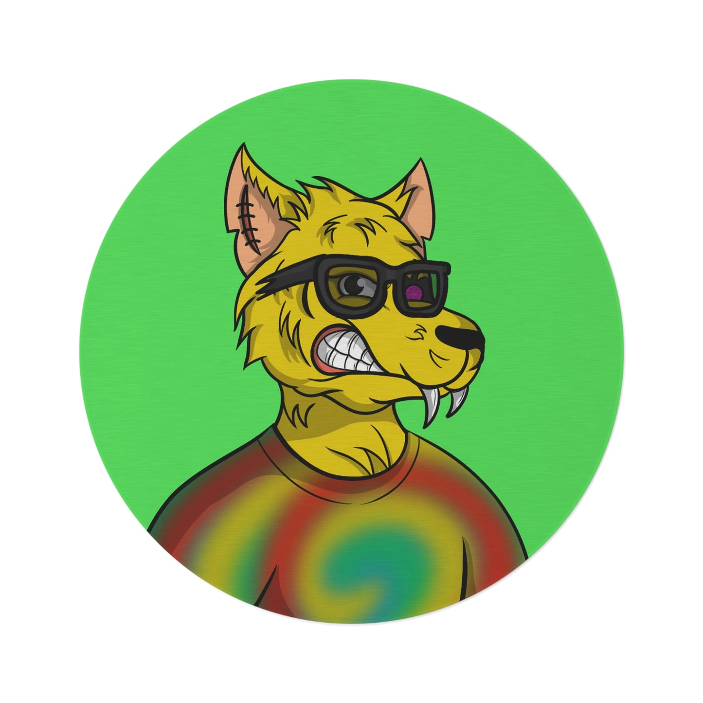 Wolve Cyborg Tie Dye Wolf Shirt Yellow Fur Cool Sun Glasses Round Rug