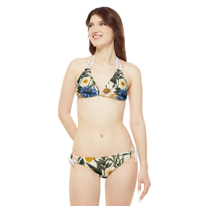 Botanical Illustration Flowers & Plants Design Strappy Bikini Set (AOP)