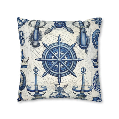 Nautical Theme Art - Anchors, Ropes, Compass Spun Polyester Square Pillow Case