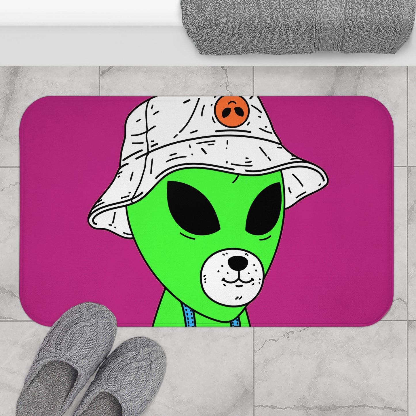 Green Dog Face Visitor Alien Hat Farmer Trousers Bath Mat