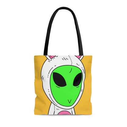 Green Alien V Face White Bunny Rabbit Visitante AOP Bolsa de tela 