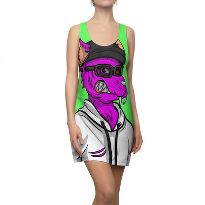 Vestido con espalda cruzada cortado y cosido para mujer con gráfico de fitness Cyborg Werewolve morado