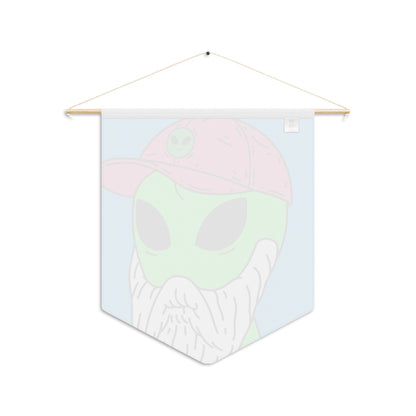 Bearded Green Visitor Pink Alien Hat Cartoon Comic Pennant