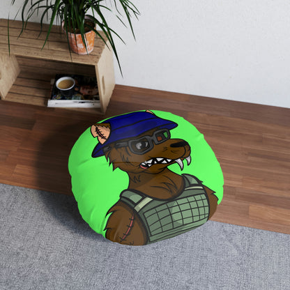 Military Wolf Army Cyborg Wolve Tufted Floor Pillow, Round