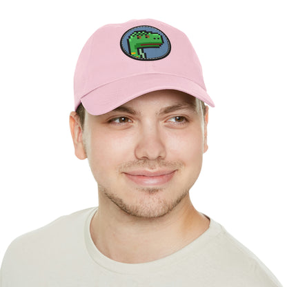 Dinosaur Dino Pixel Dad Hat with Leather Patch (Round)