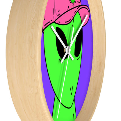 Green Alien V Face Pink Visi hat Visitor Wall clock