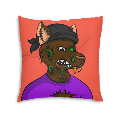 Brown Fur Wolve Cyborg Black Bandana Wolf Tufted Floor Pillow, Square