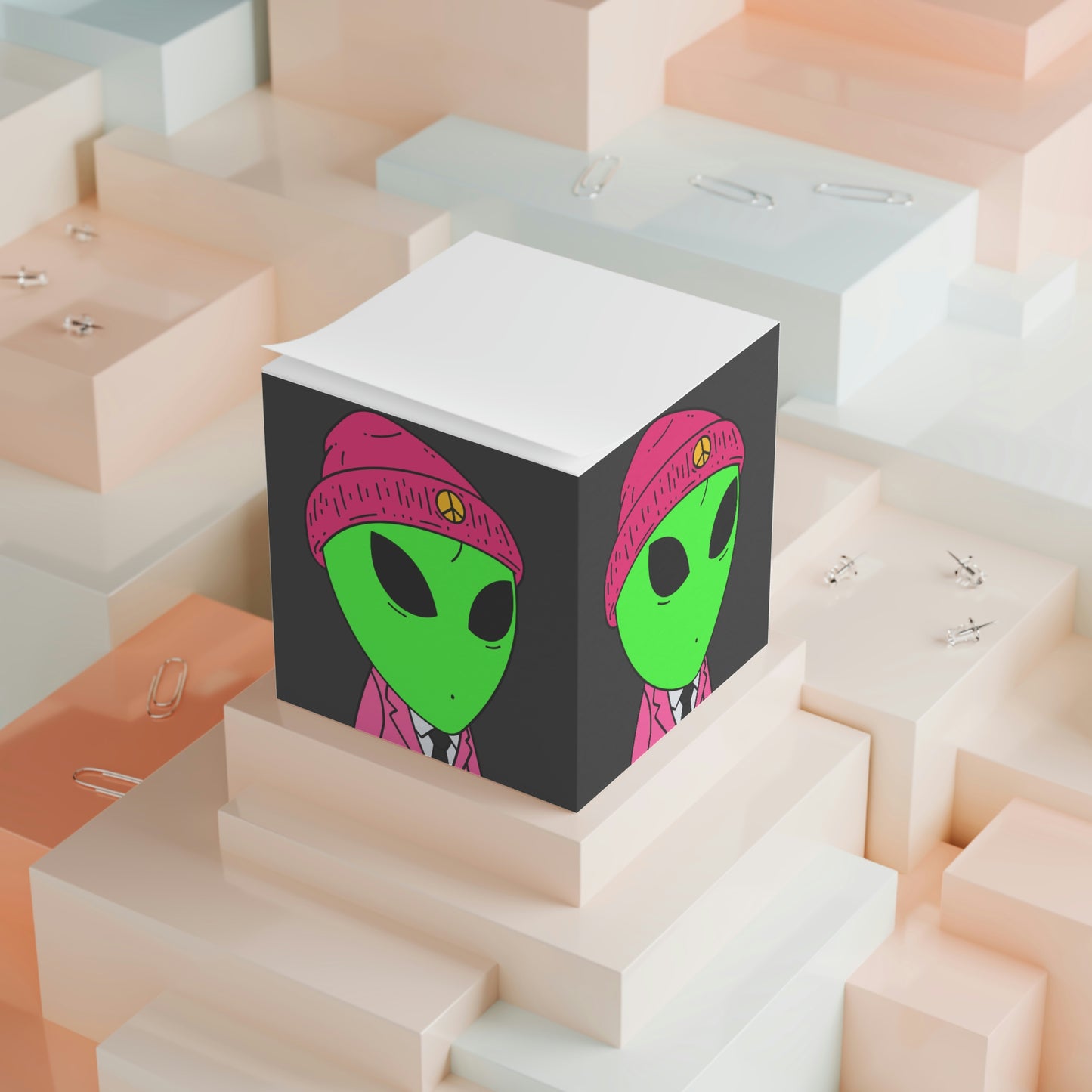 Peace Alien Pink Suit Business Note Cube