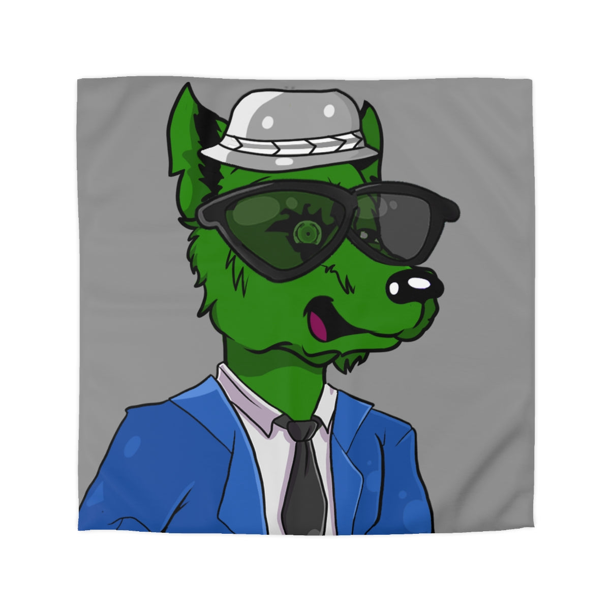 Cyborg Wolf Blue Suit Black Tie Green Fur Black Shades grey Fedora Microfiber Duvet Cover