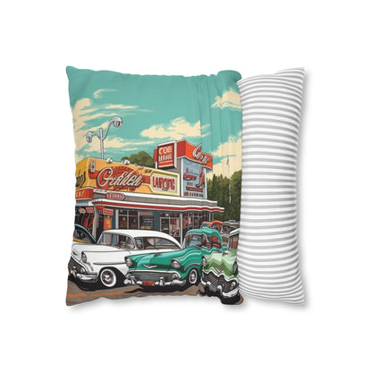 1950s Classic Car Collection Retro Artwork Spun Polyester Square Pillow Case