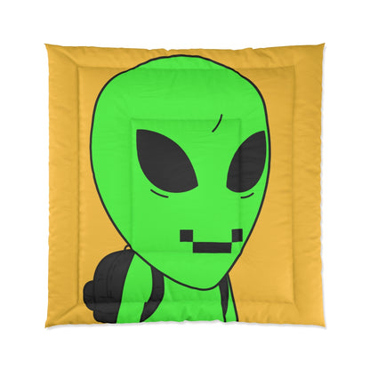 Green Alien Visitor Digital Face Mochila negra Cama Colcha