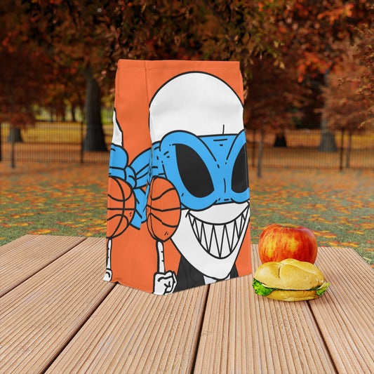 Alien BBall Sport Ninja Mask Big Smile Teeth Game Player Bolsa de almuerzo de poliéster de baloncesto naranja 