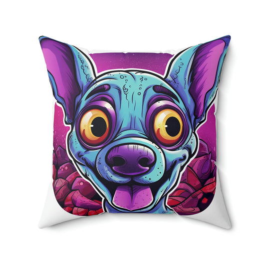 Classic Alien Dog Space Cartoon Style with a Retro Twist Spun Polyester Square Pillow