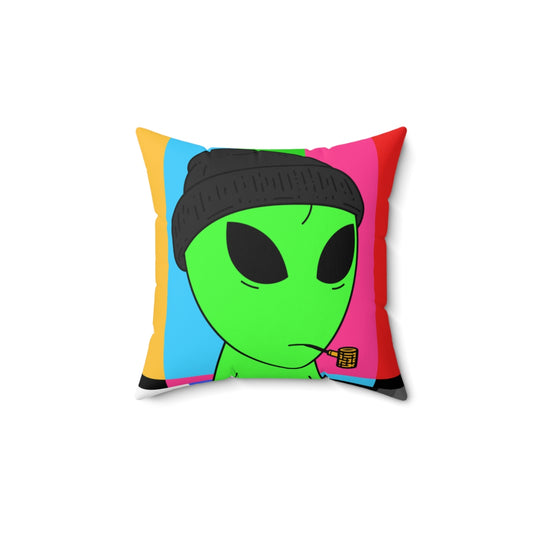 Pipe Smoking Green Visitor Black Hat Alien Spun Polyester Square Pillow