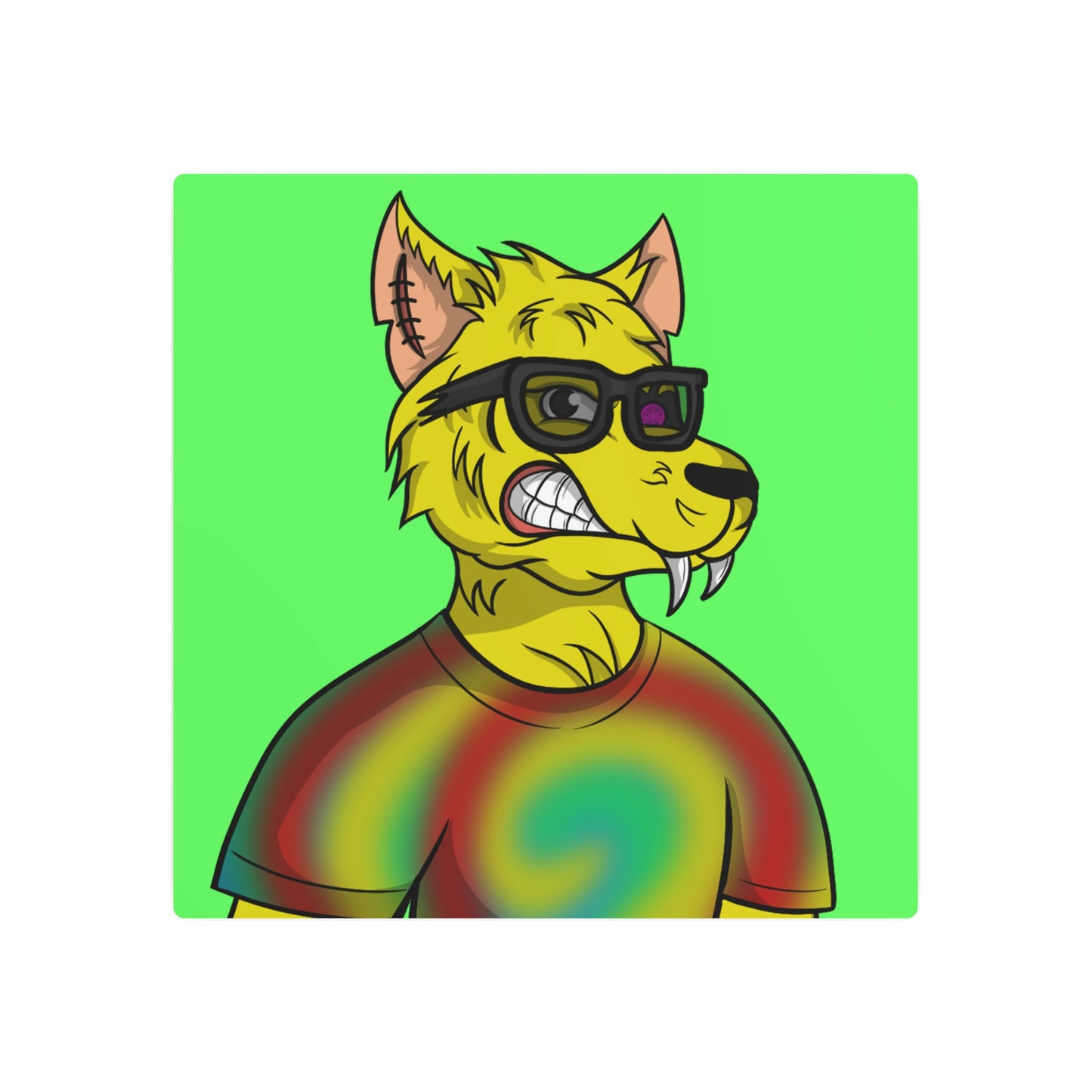 Wolve Cyborg Tie Dye Wolf Shirt Yellow Fur Cool Sun Glasses Metal Art Sign