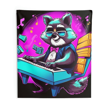 Piano Mapache Animal Peludo Teclado Artista Músico Gráfico Tapices De Pared Interior 