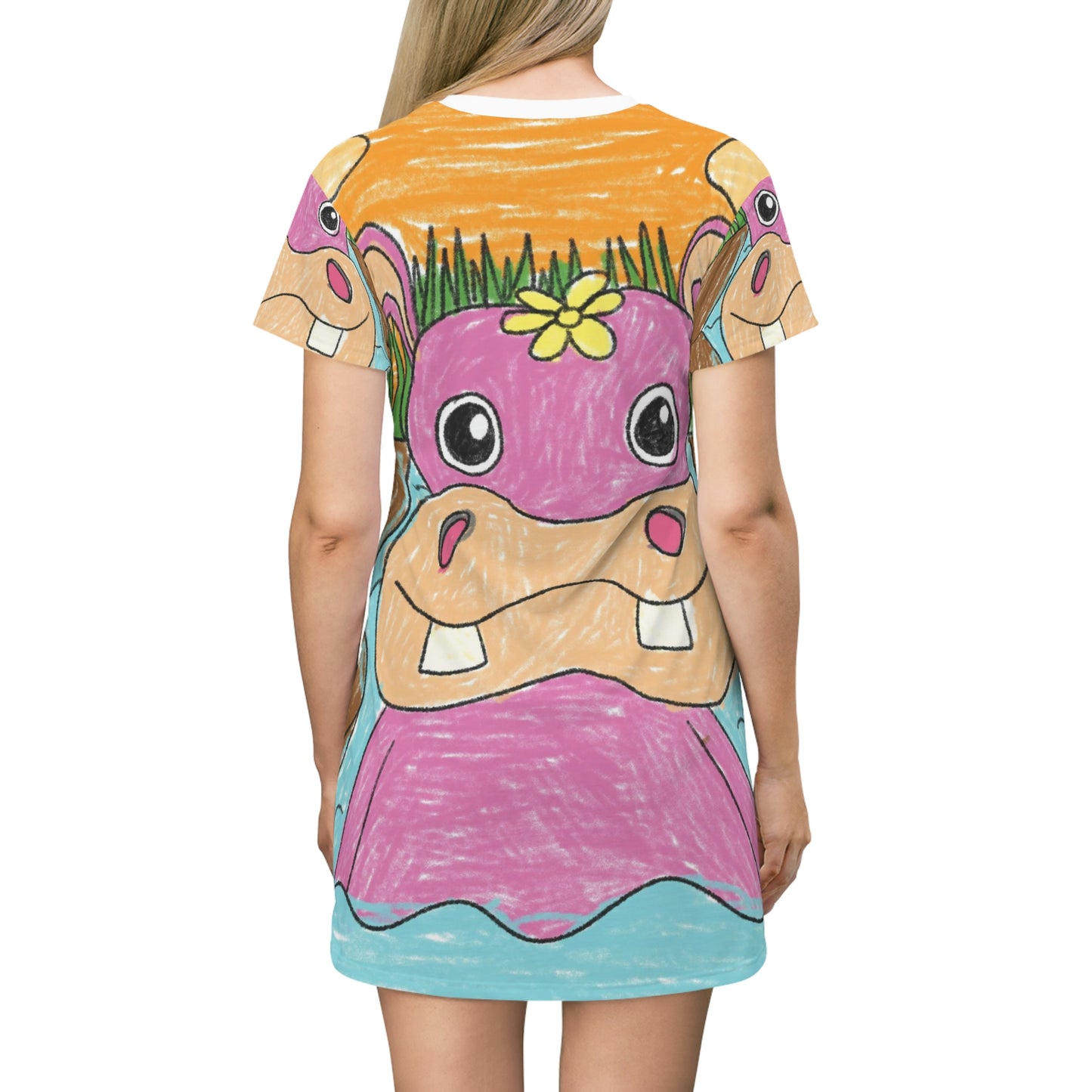 Hippo Hippopotamus Animal Creature Graphic All Over Print T-Shirt Dress