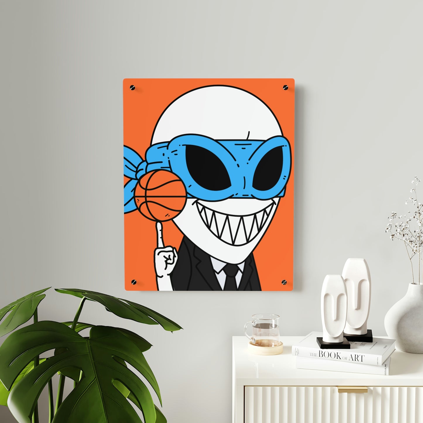 Alien BBall Sport Ninja Mask Orange Basketball Acrylic Wall Art Panels