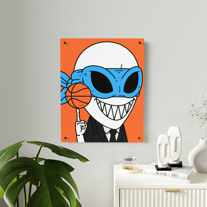 Alien BBall Sport Ninja Mask Orange Basketball Acrylic Wall Art Panels