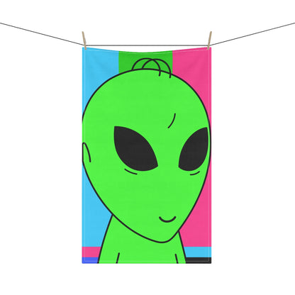 Green Alien Smile Hair Visitor Character Cartoon Comic Kitchen Towel