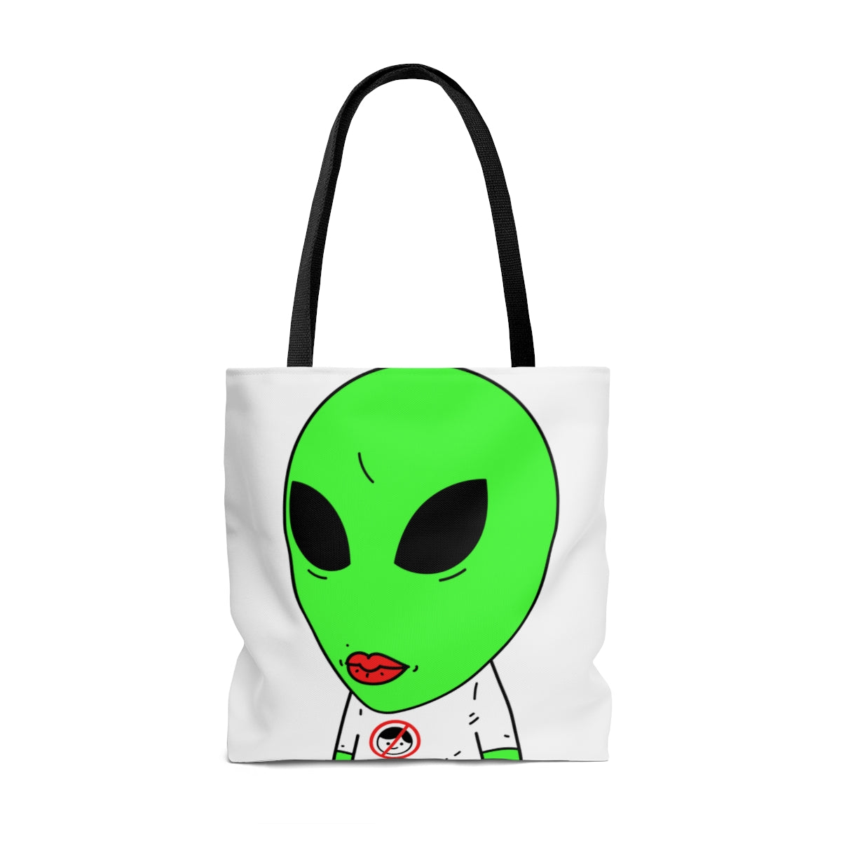 Camiseta verde alienígena antihumana Visitante Lápiz labial rojo AOP Bolsa de tela 