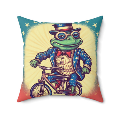 USA Frog Patriotic Indepencence Day 4th of July Bike Rider Spun Polyester Square Pillow