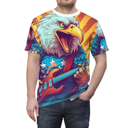 Artistic Graphic of the Guitar-Playing American Bald Eagle Unisex Cut & Sew Tee (AOP)