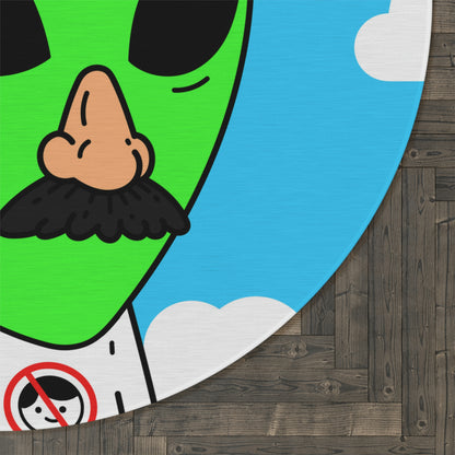 Alien Green Star Head Fake Nose Mustache Imposter Anti Human Visitor Round Rug - Visitor751