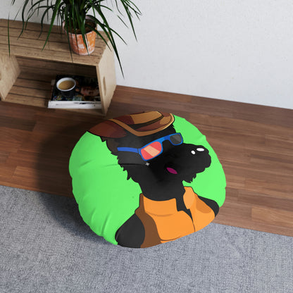 Cowgirl Wolf Cyborg Wolve Tufted Floor Pillow, Round