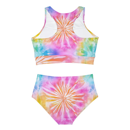 Boho Beach Vibe Pastel Hues Tie-Dye Pattern Design Sporty Bikini Set (AOP)