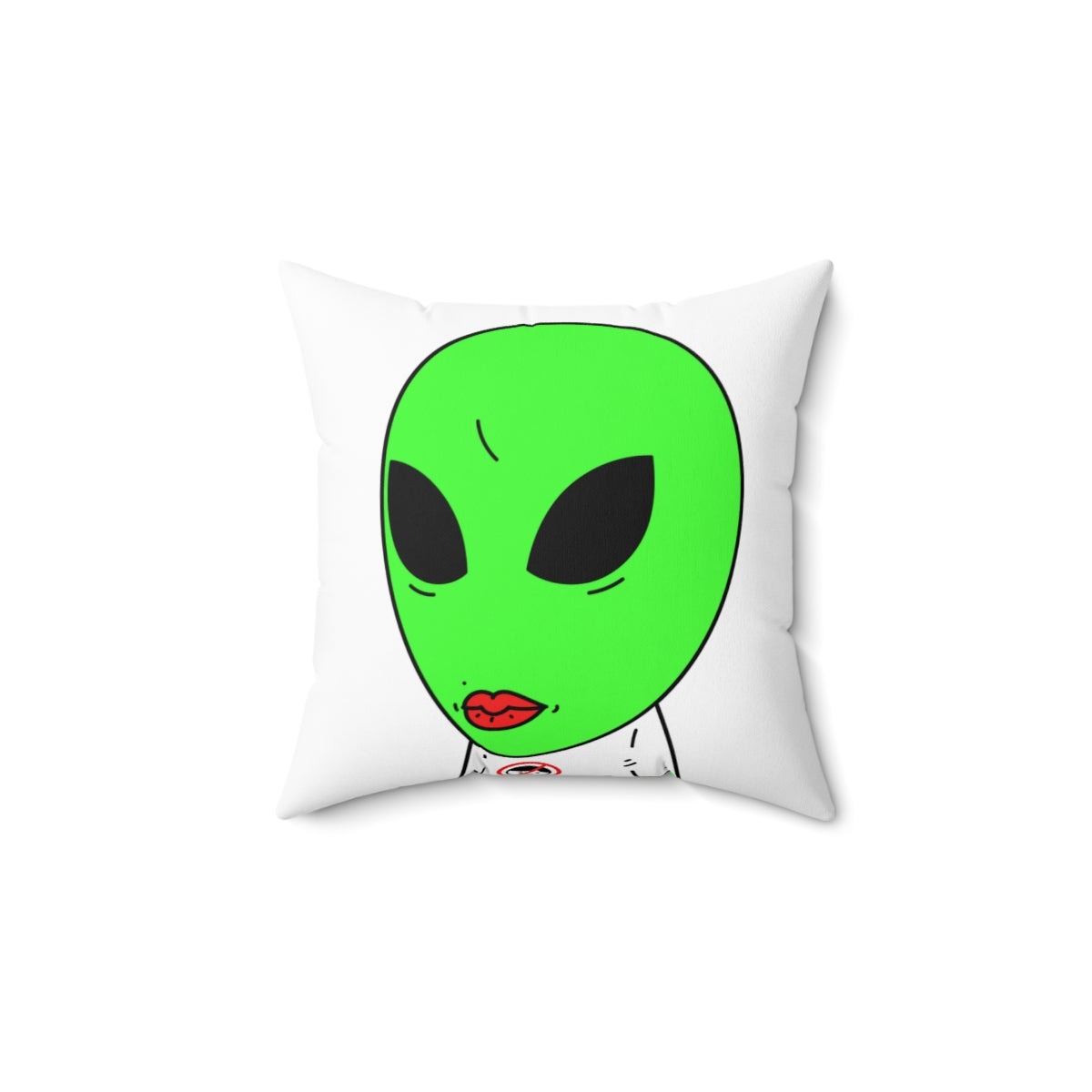 Green Alien Anti Human T Shirt Visitor Red Lipstick Spun Polyester Square Pillow