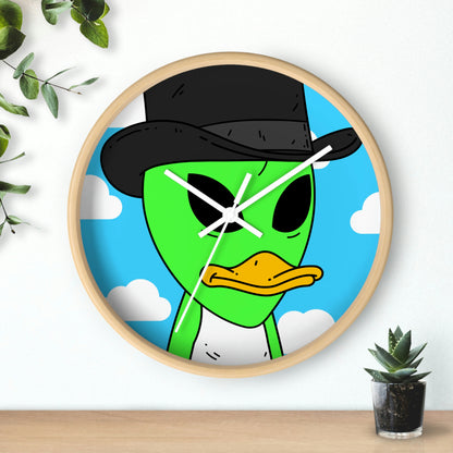 Visitors Green Alien Duck Black Top Hat Wall clock