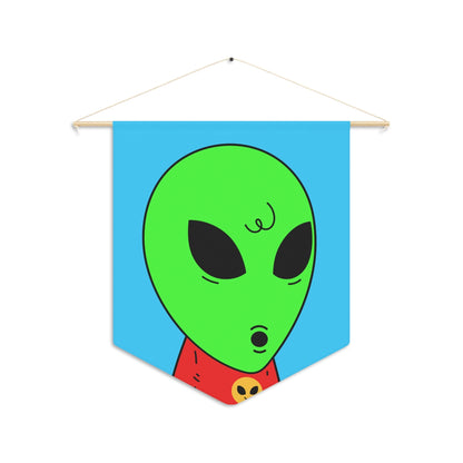 Wow Face Green Alien Visis Red Shirt One Hair Pennant