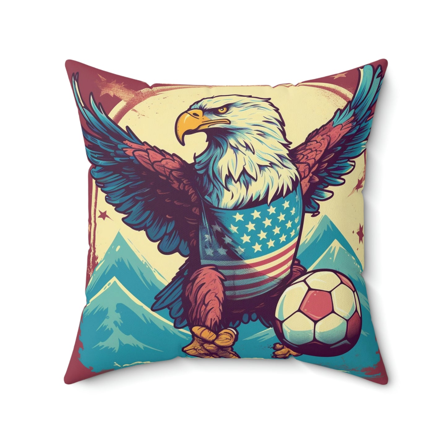 American Bald Eagle Soccer Athletic Team USA Graphic Spun Polyester Square Pillow