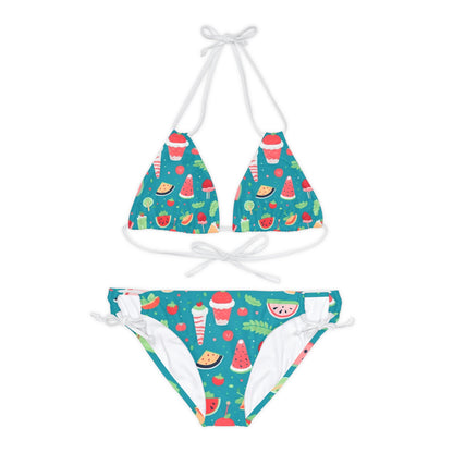 Quirky Summer Food Watermelon Ice Cream Cocktail Pattern Strappy Bikini Set (AOP)